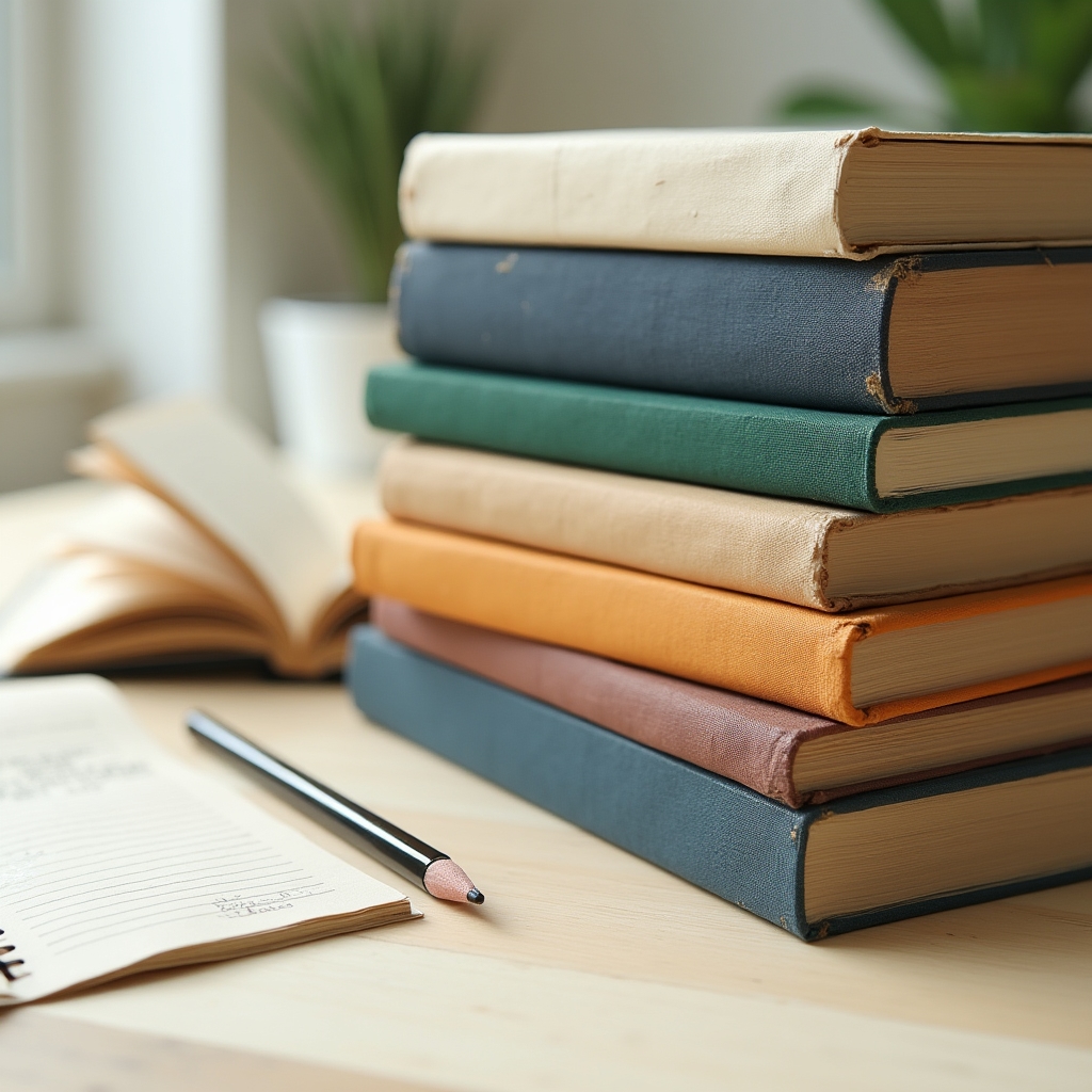 Стопка учебников и книг на столе